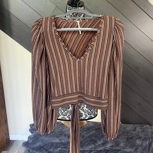 Free People‎ Autumn Nights Puffed Sleeve Open Back Top